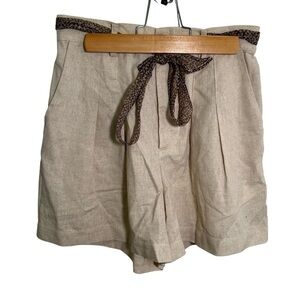 MPC High Waist Linen Shorts Beige Tie Waist S